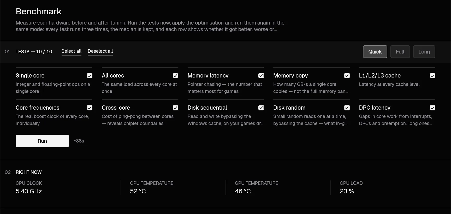 Benchmark tab