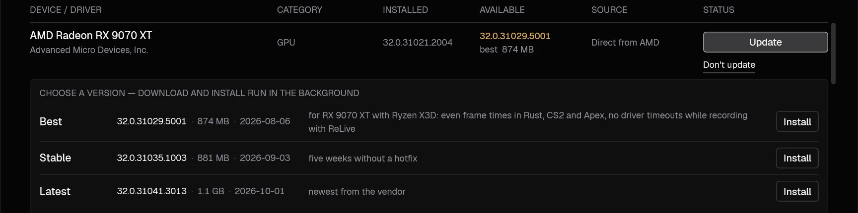 Choosing a graphics driver version