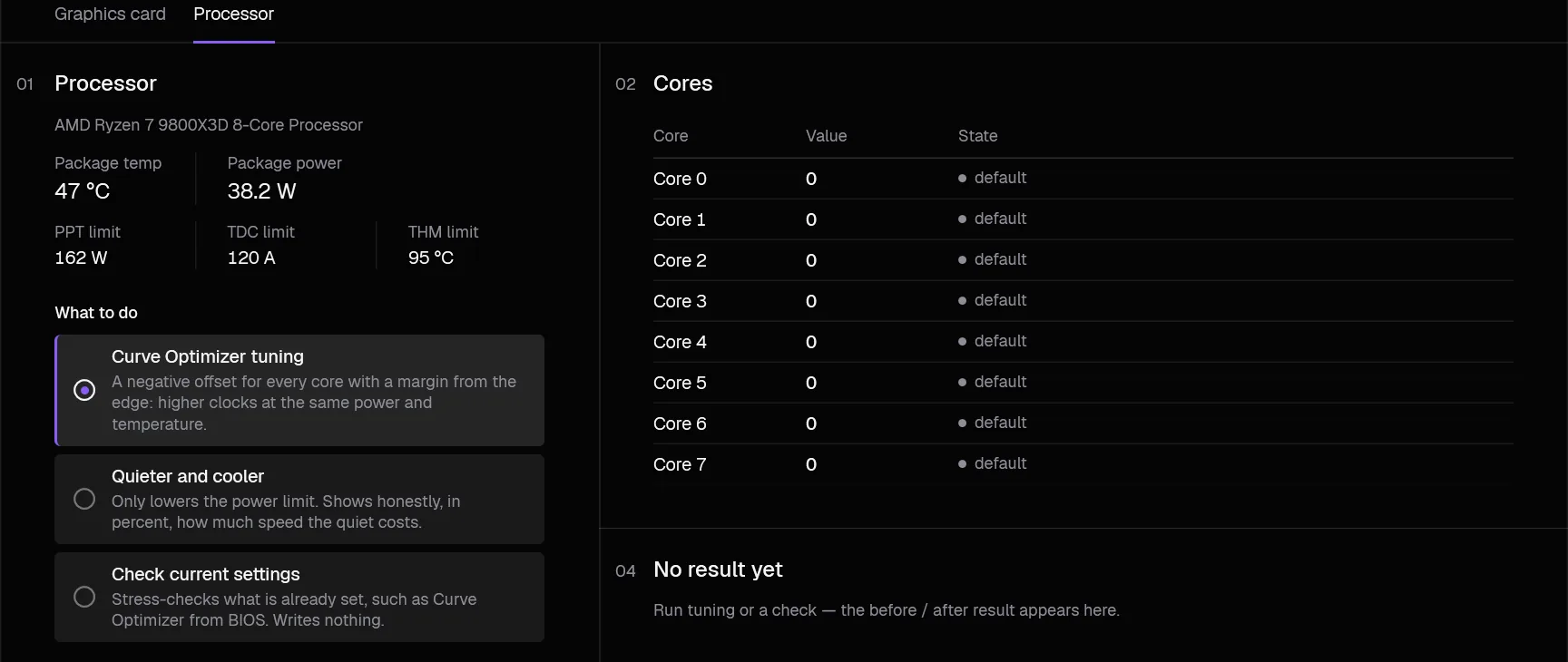 The Processor section of the Overclock tab