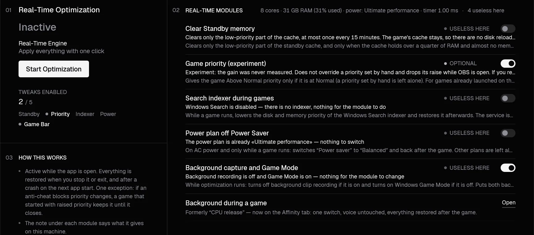 Real-Time tab before starting